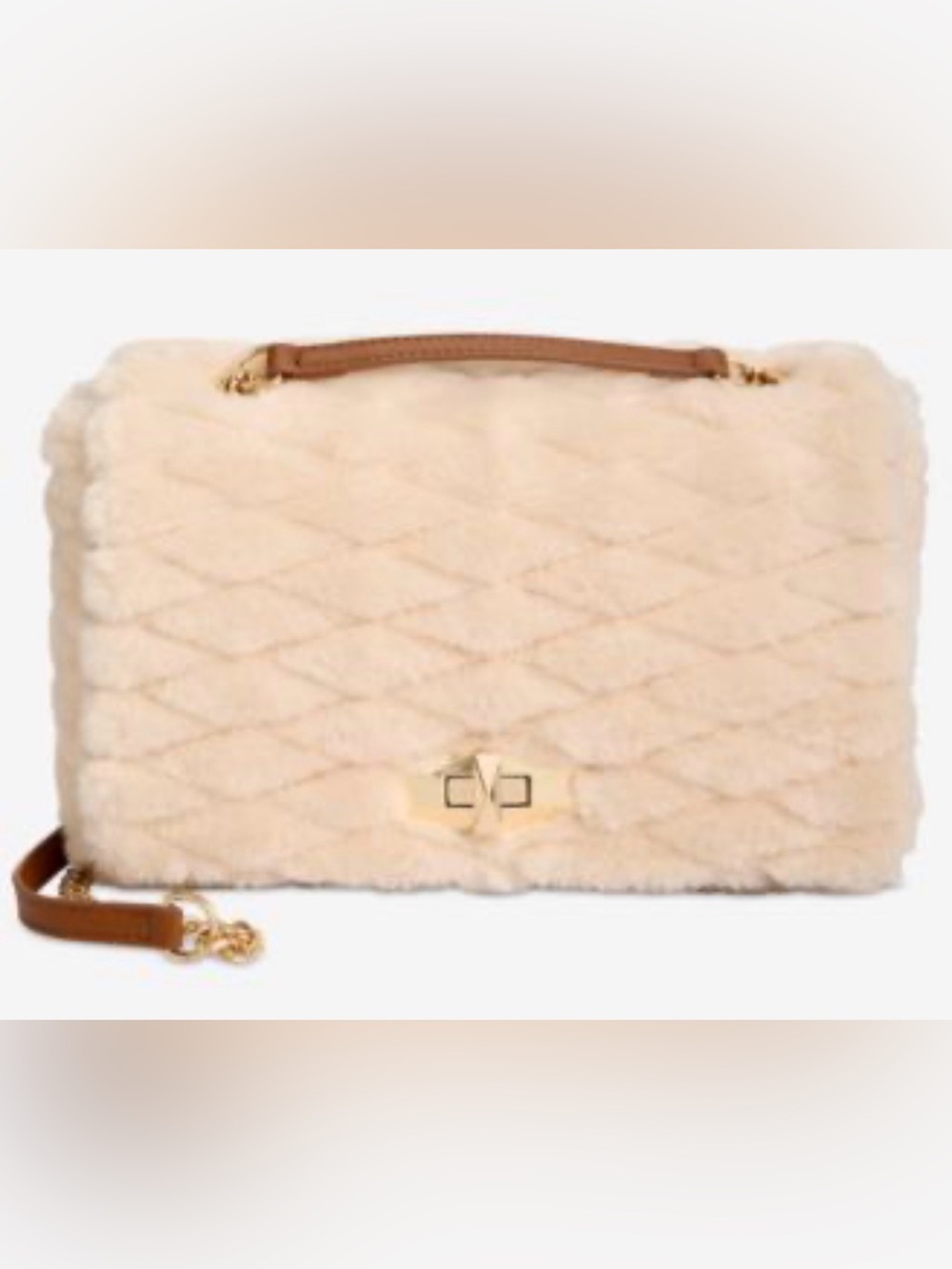 NEW INC International Concepts, Ajae Soft Quilted Faux Fur Handbag-Natural/Beige